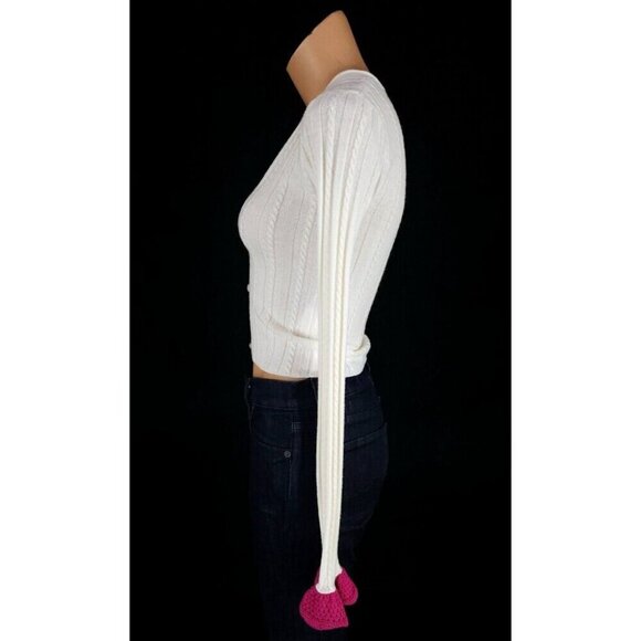 JW Anderson Ruffle-Detail Knitted Cardigan XXS Womens Off-White Pink NWT - Picture 5 of 16